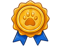Illustrated gold achievement medal with paw print for Bella & Mandy Adventure Club badges and certificates.