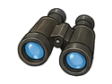 Illustrated binoculars representing exclusive Bella & Mandy sneak peeks and upcoming adventures.